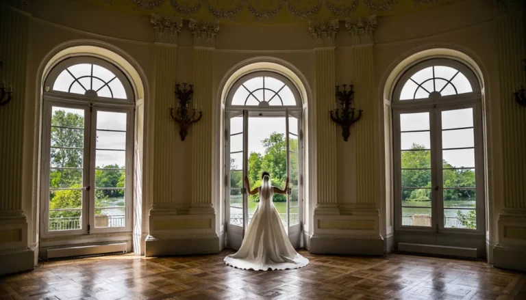 Braut im Ballsaal unter Kristalllustern – Hochzeitsfotografie NOVA