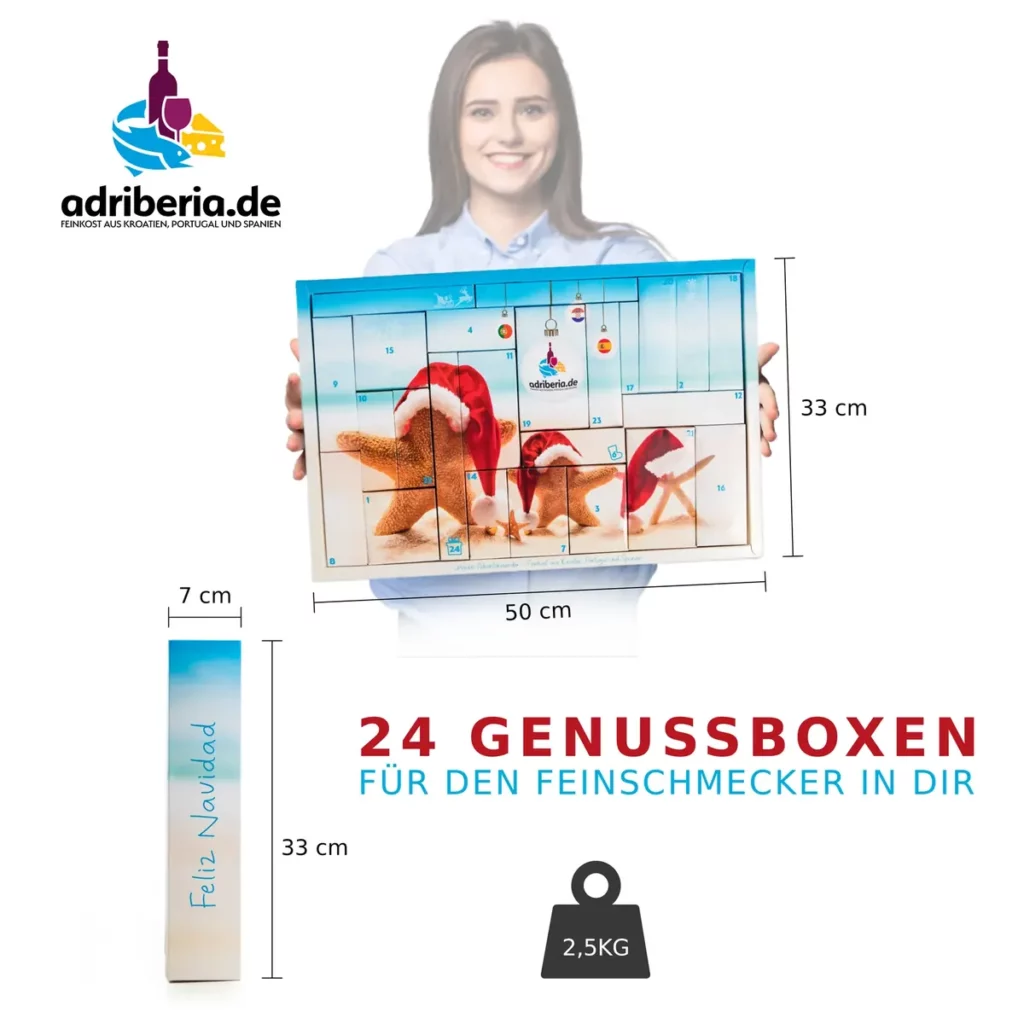Amazon Infografik – Adventkalender mit Größenangaben und Gewicht